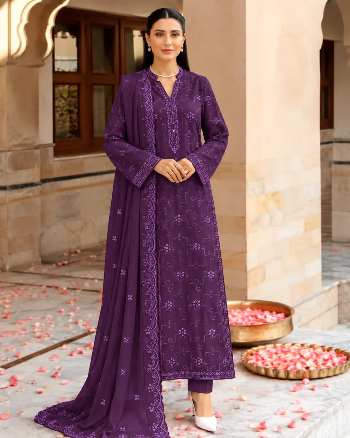 Dhanak embroidered luxury unstitched 3pc suit